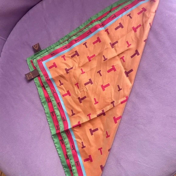 Tod's Orange and Green Silk Scarf - Picture 6 of 7